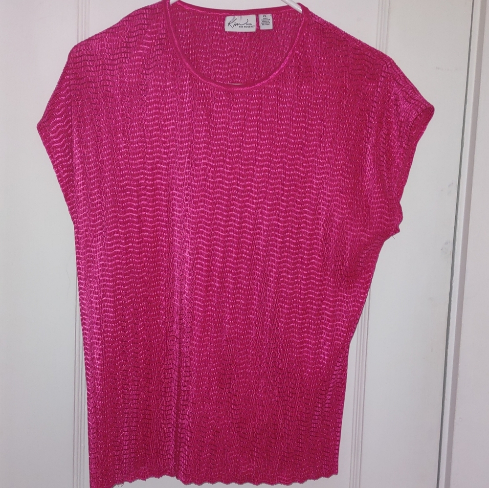 FREE Kim Rogers Fuchsia Pink Short Sleeve Top